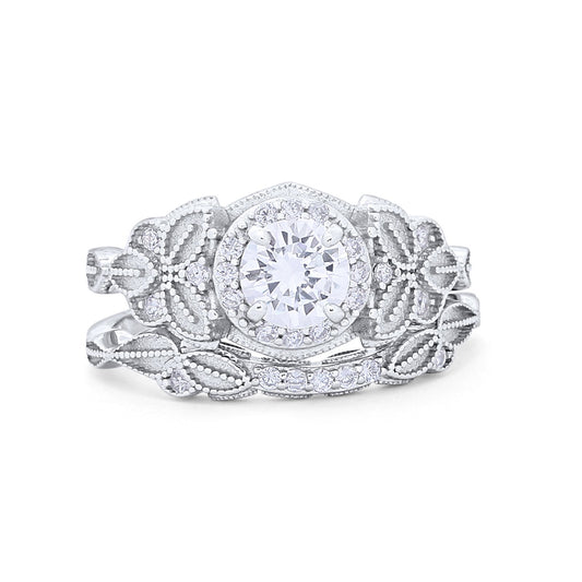 Art Deco Vintage Style Piece Bridal Ring Simulated CZ