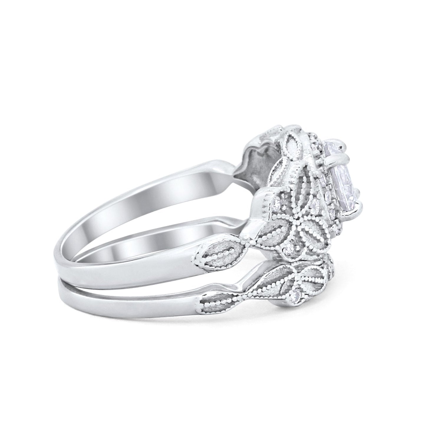 Art Deco Vintage Style Piece Bridal Ring Simulated CZ