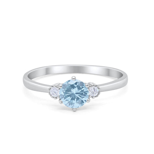 Three Stone Art Deco Aquamarine CZ Ring