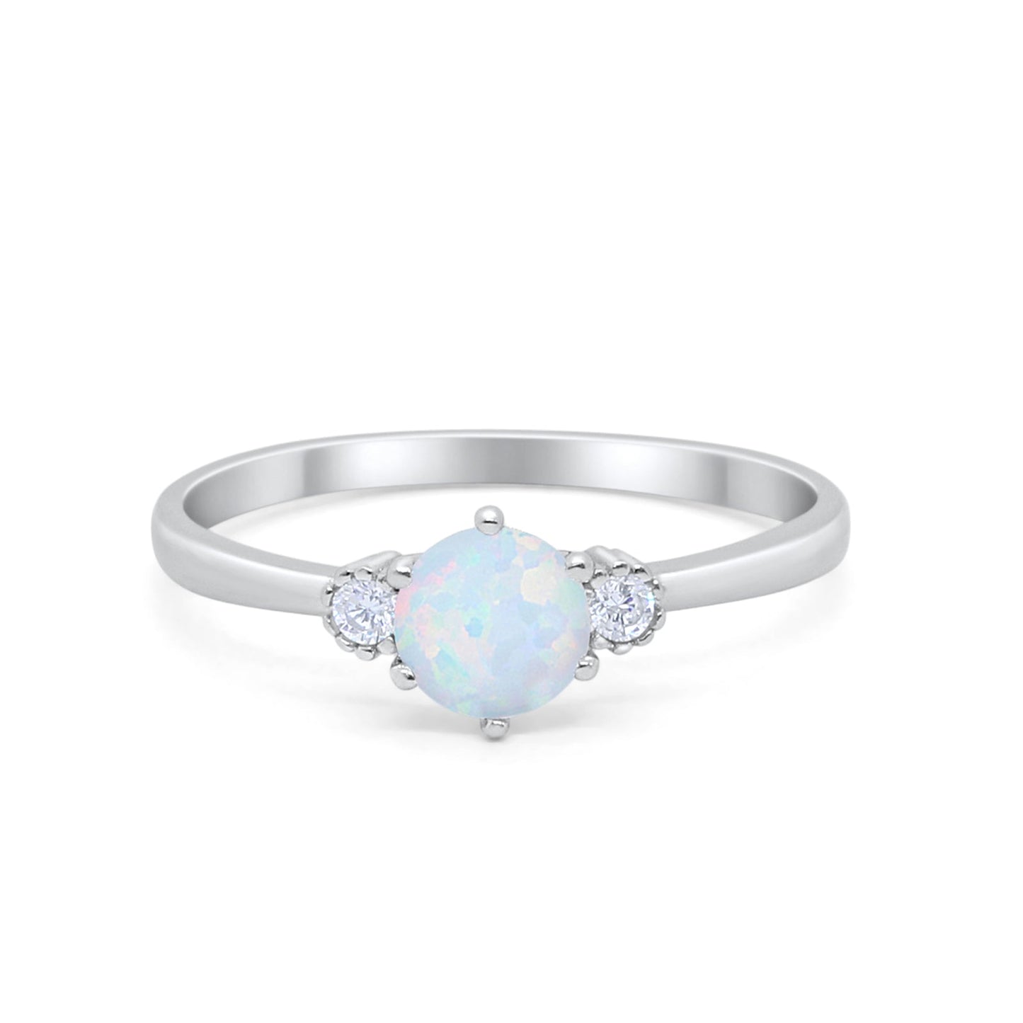 Three Stone Created White Opal Art Deco Ring