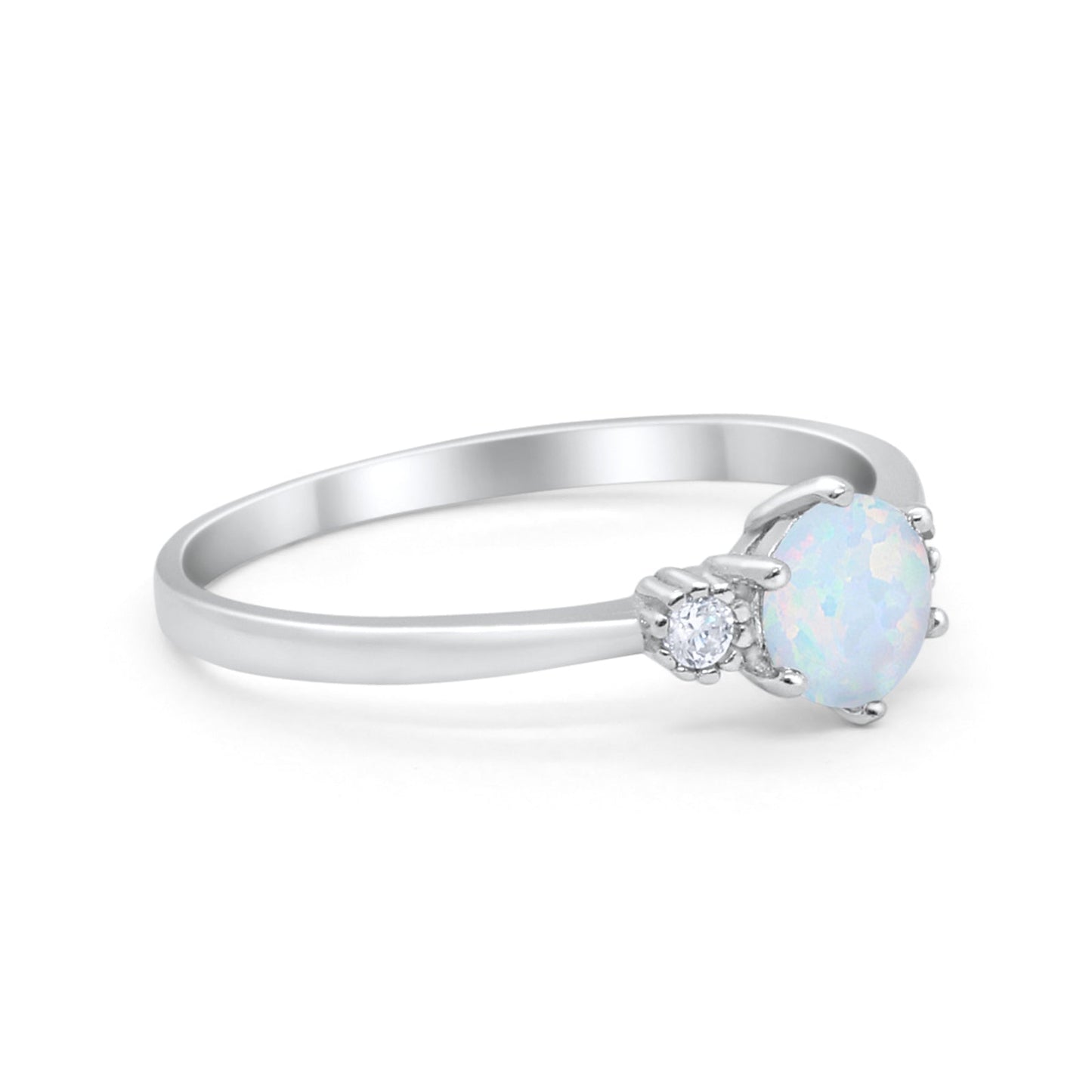 Three Stone Created White Opal Art Deco Ring