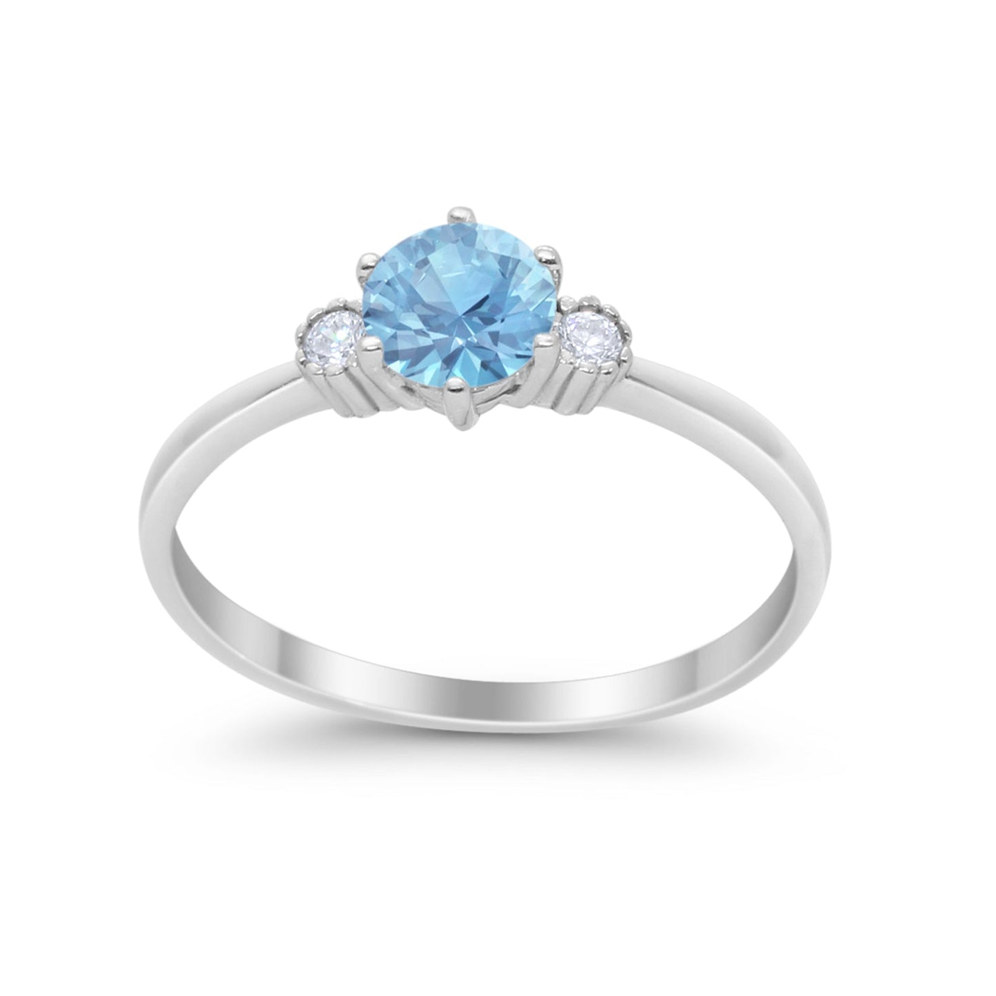 Three Stone Art Deco Aquamarine CZ Ring