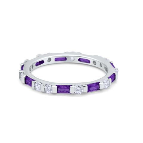 Art Deco Stackable Baguette Simulated Amethyst Cubic Zirconia Wedding Ring