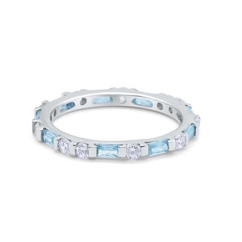 Art Deco Stackable Baguette Simulated Aquamarine Cubic Zirconia Wedding Ring