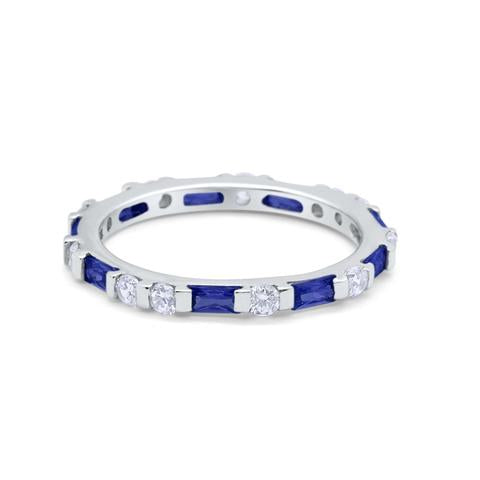 Art Deco Baguette Simulated Blue Sapphire Cubic Zirconia Wedding Ring