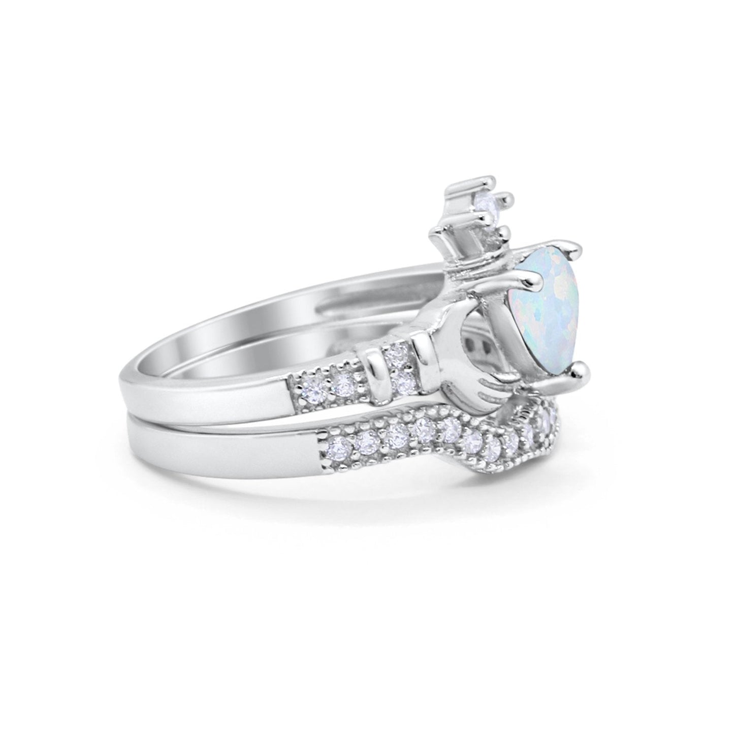 Wedding Piece Rings Heart Lab Created White Opal