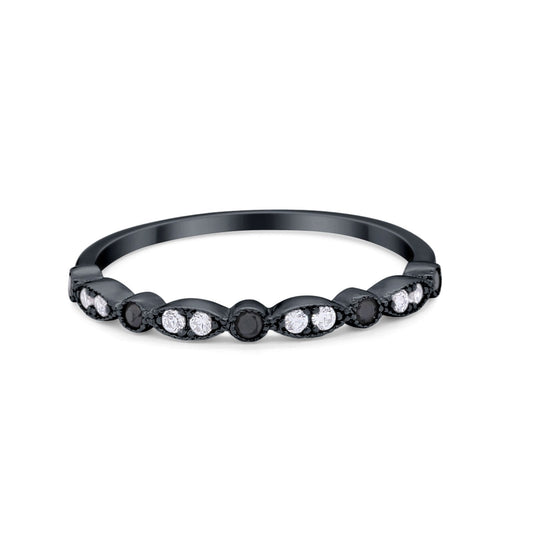 Art Deco Wedding Eternity Ring Black Tone, Simulated Black CZ