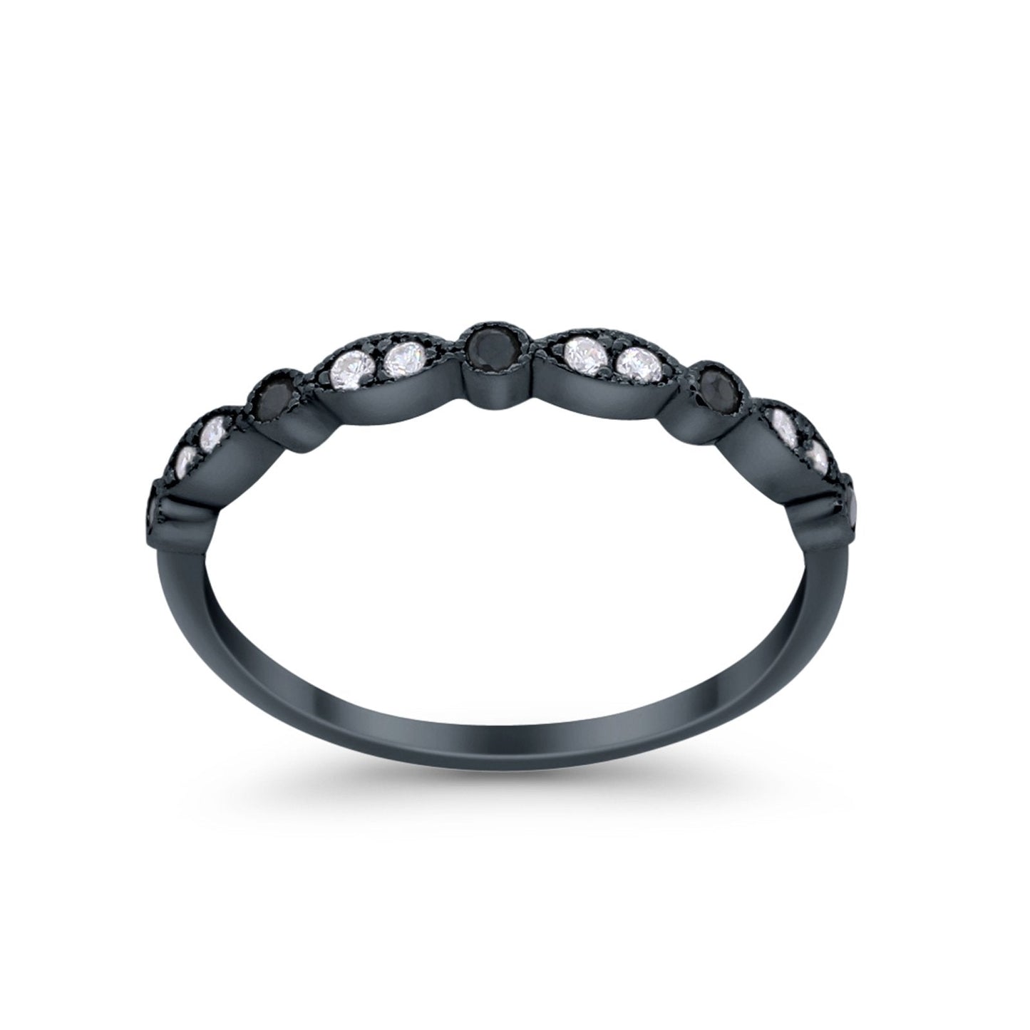 Art Deco Wedding Eternity Ring Black Tone, Simulated Black CZ