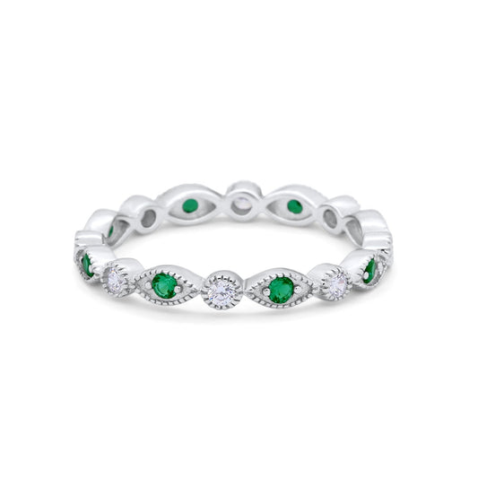 Eternity Stackable Marquise Simulated Green Emerald CZ Wedding Ring