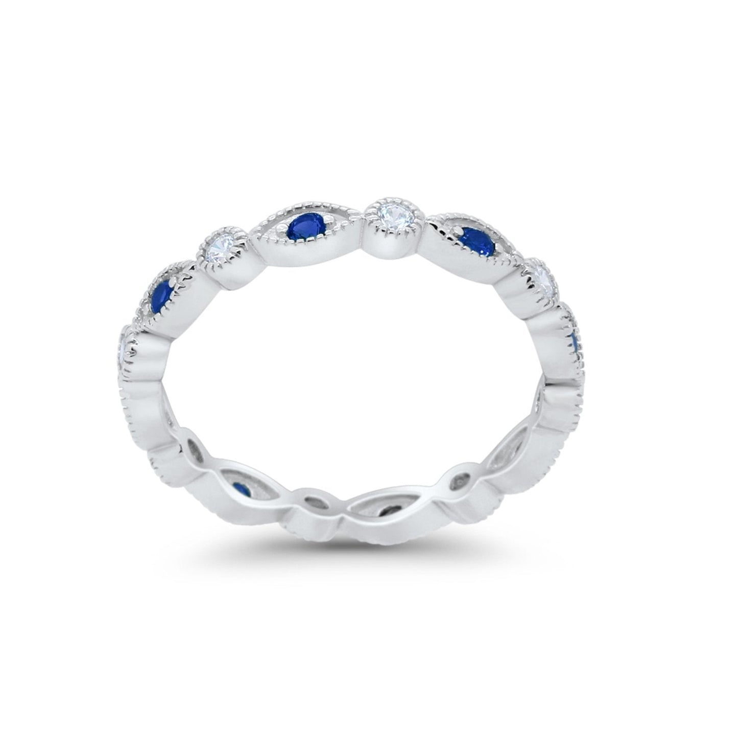 Eternity Stackable Wedding Marquise Simulated Blue Sapphire CZ