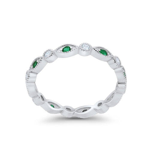 Eternity Stackable Marquise Simulated Green Emerald CZ Wedding Ring