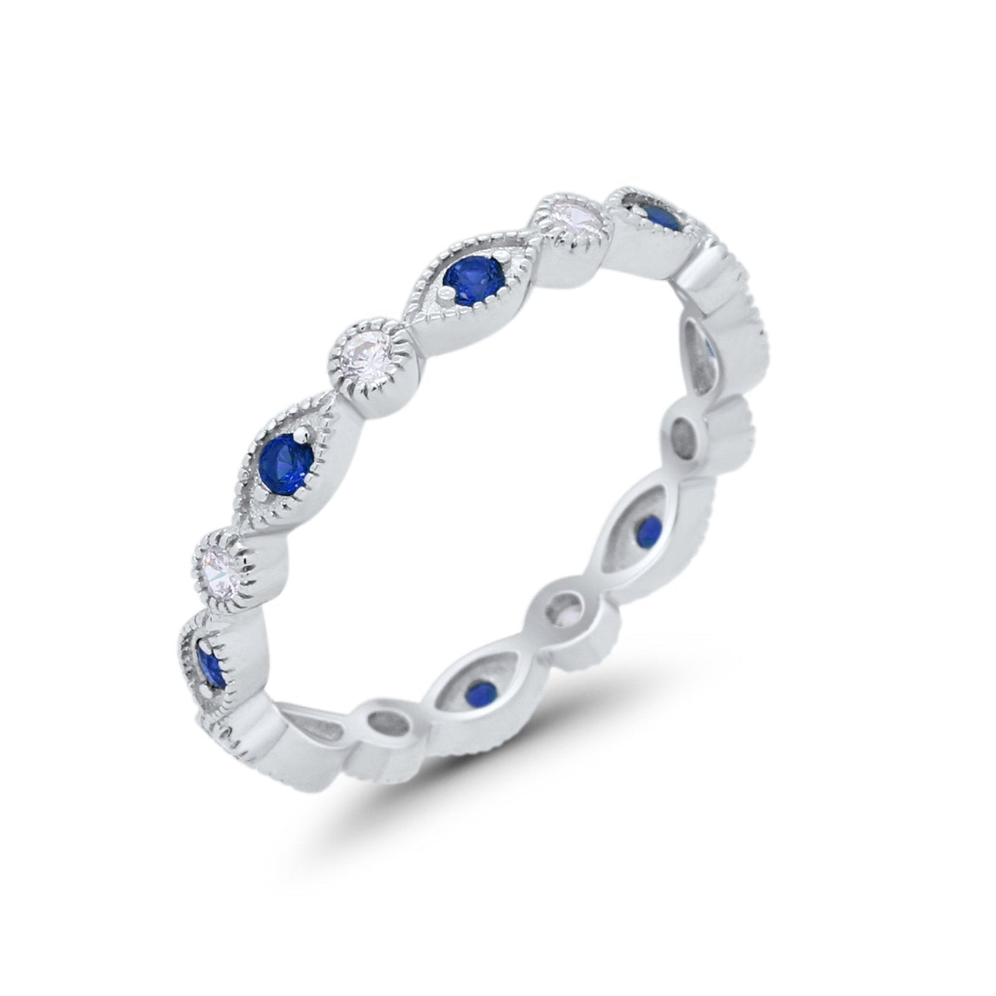 Eternity Stackable Wedding Marquise Simulated Blue Sapphire CZ