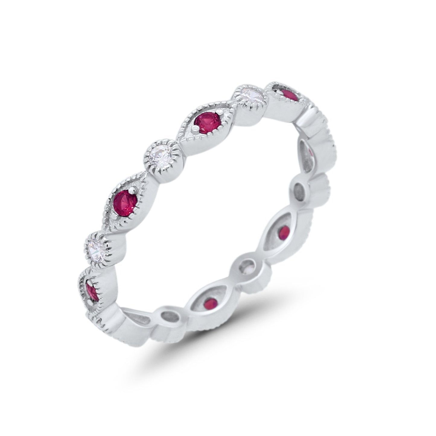 Eternity Stackable Marquise Simulated Ruby CZ Wedding Ring