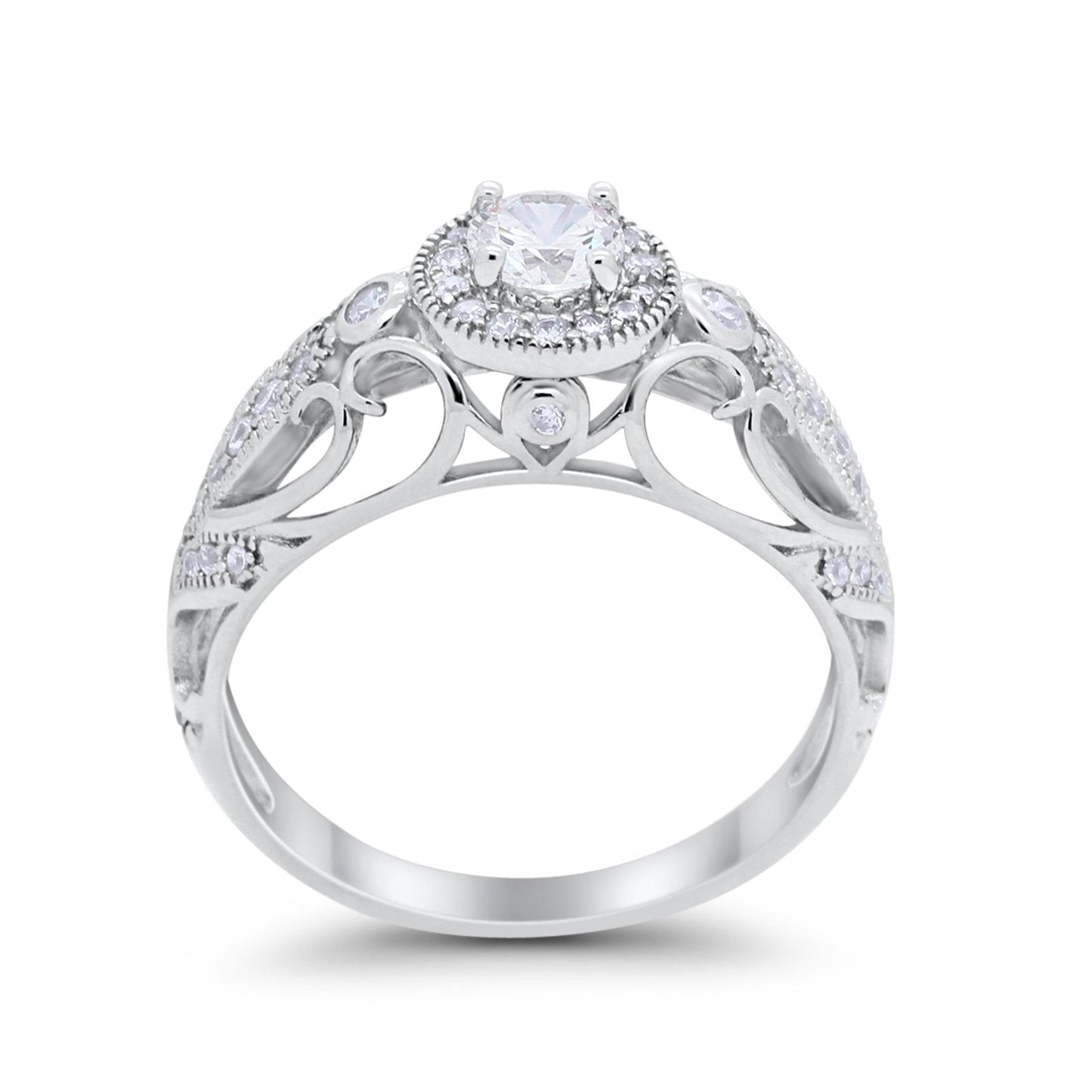 Filigree Engagement Ring Round Simulated Cubic Zirconia