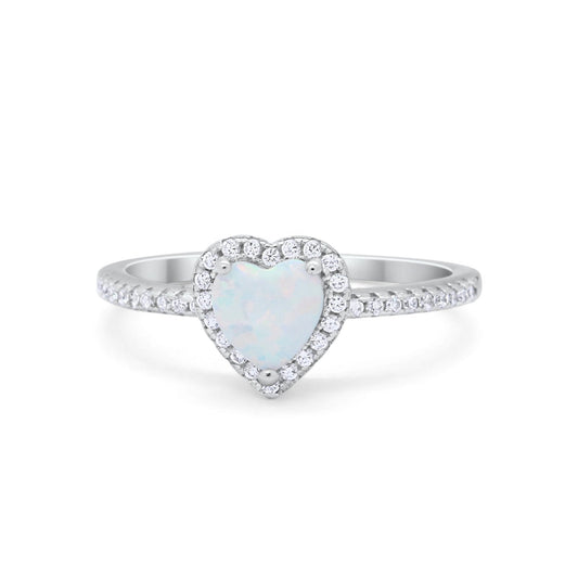 Halo Art Deco Heart Promise Ring Lab Created White Opal