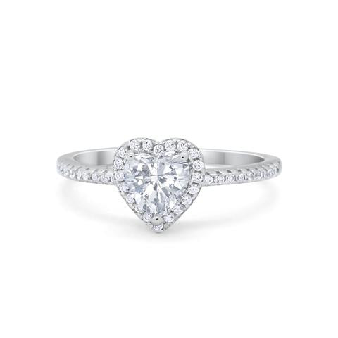 Halo Heart Promise Ring Round Simulated Cubic Zirconia