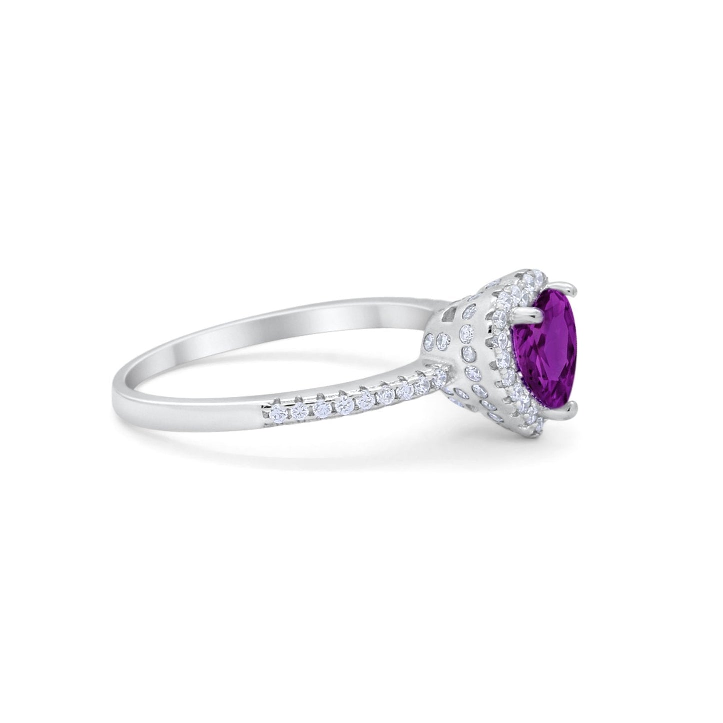 Halo Art Deco Heart Promise Ring Simulated Amethyst CZ