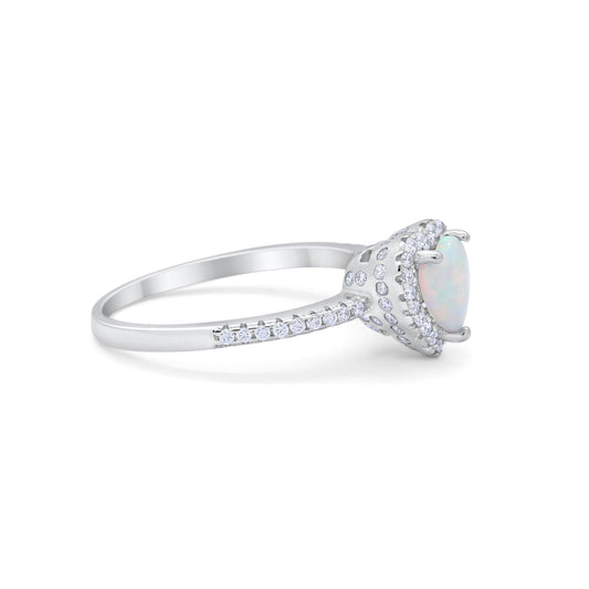 Halo Art Deco Heart Promise Ring Lab Created White Opal