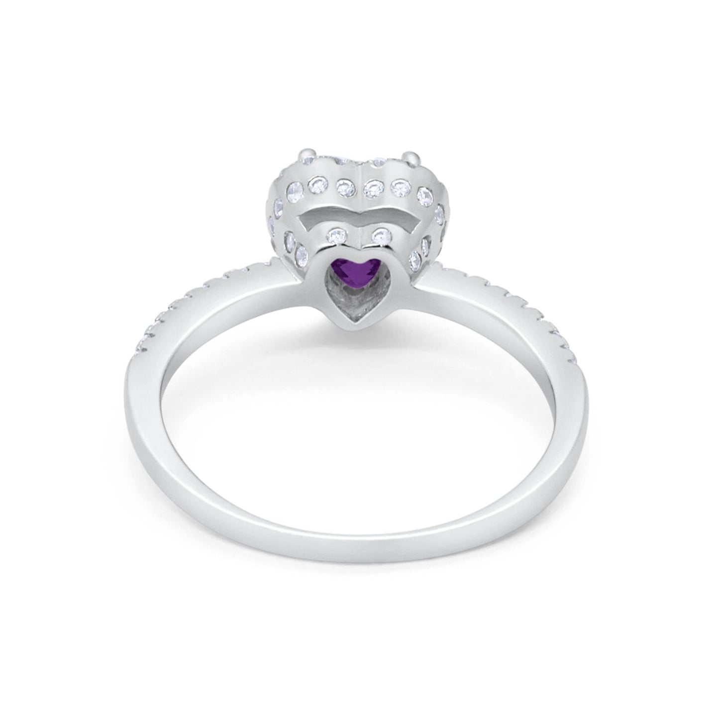 Halo Art Deco Heart Promise Ring Simulated Amethyst CZ