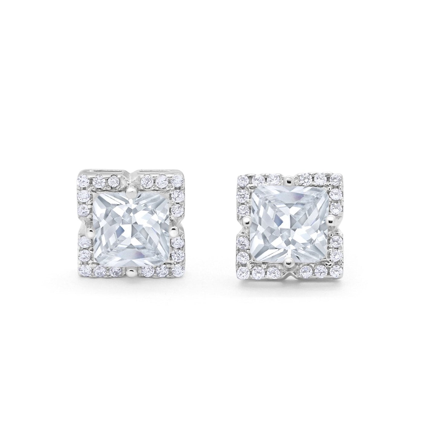 Halo Princess Cut Engagement Bridal Stud Earrings Simulated CZ