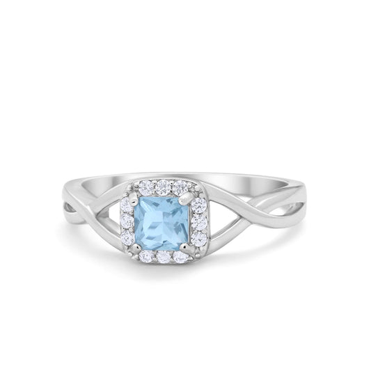 Solitaire Infinity Shank Ring Princess Cut Simulated Aquamarine CZ