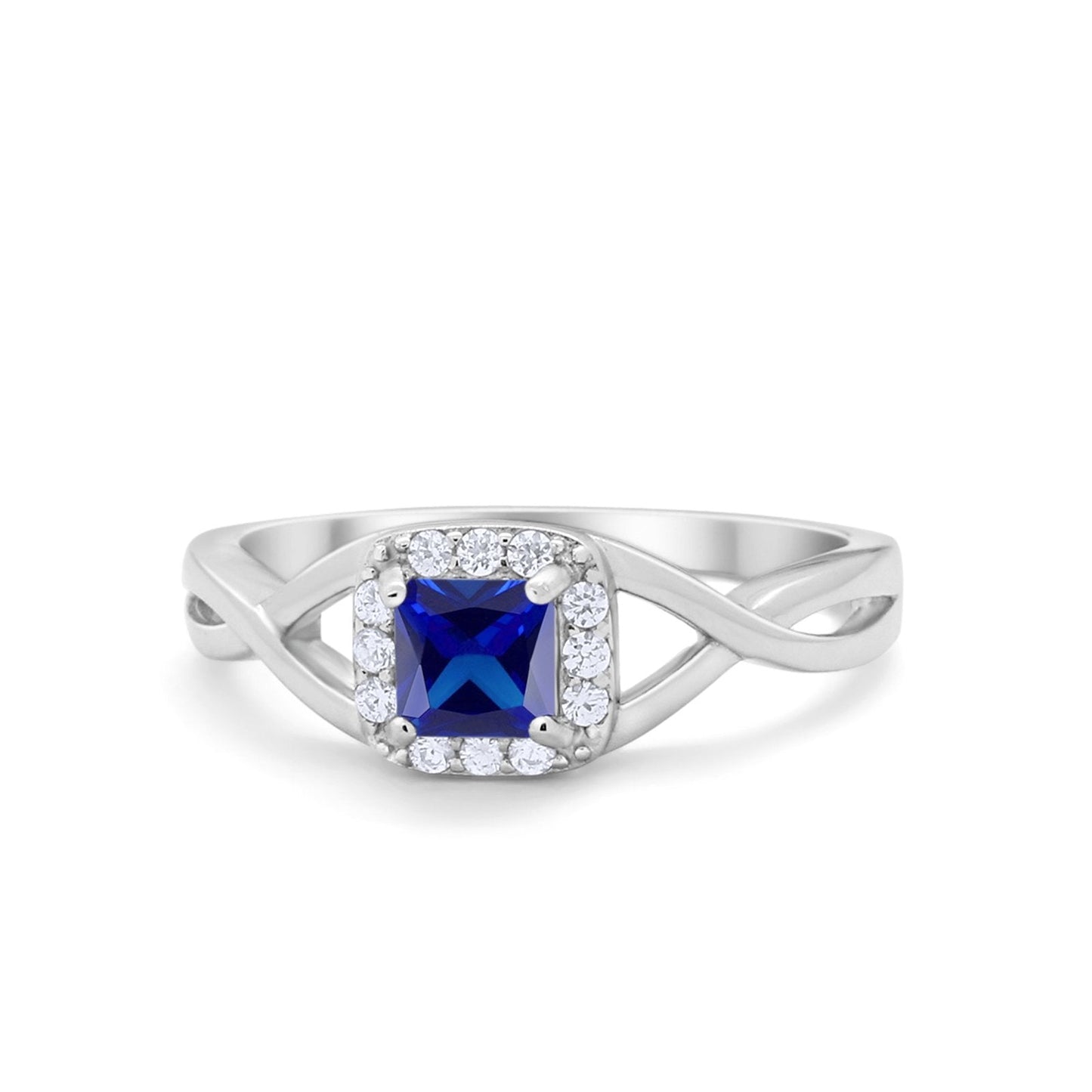 Solitaire Infinity Shank Ring Princess Cut Simulated Blue Sapphire CZ