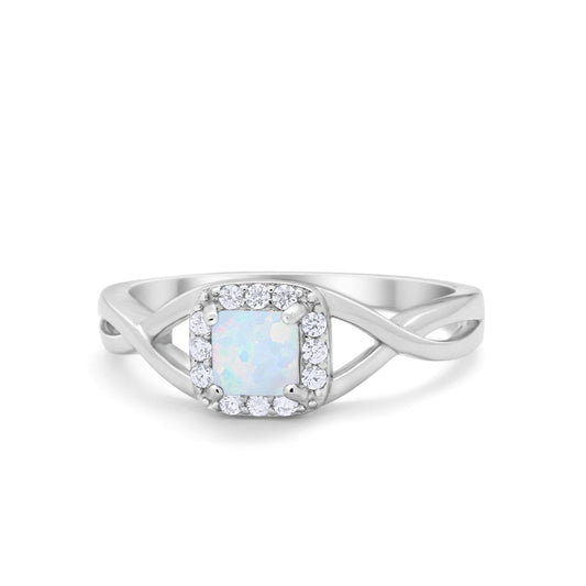 Solitaire Infinity Shank Ring Princess Cut Lab Created White Opal