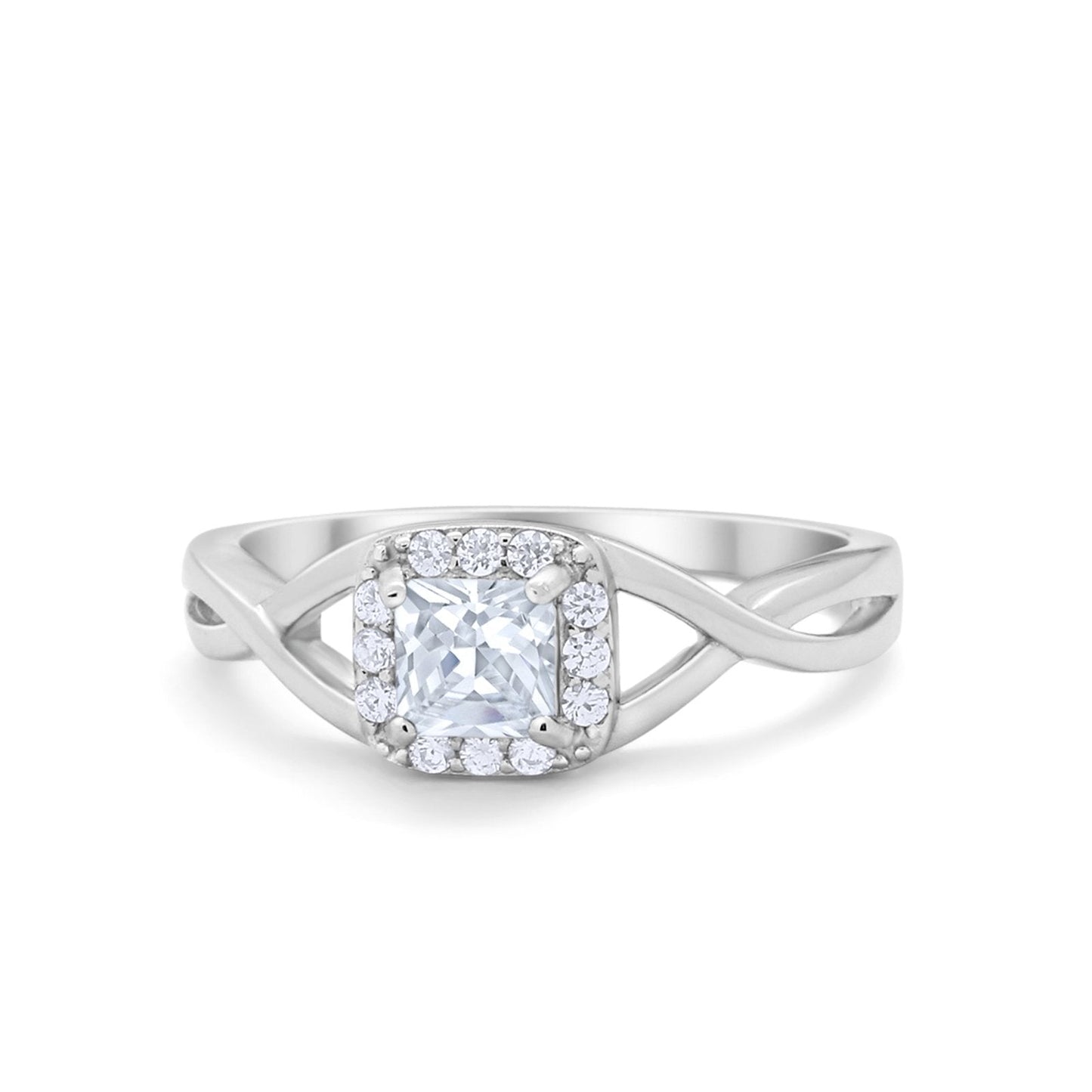 Solitaire Infinity Shank Ring Princess Cut Simulated Cubic Zirconia