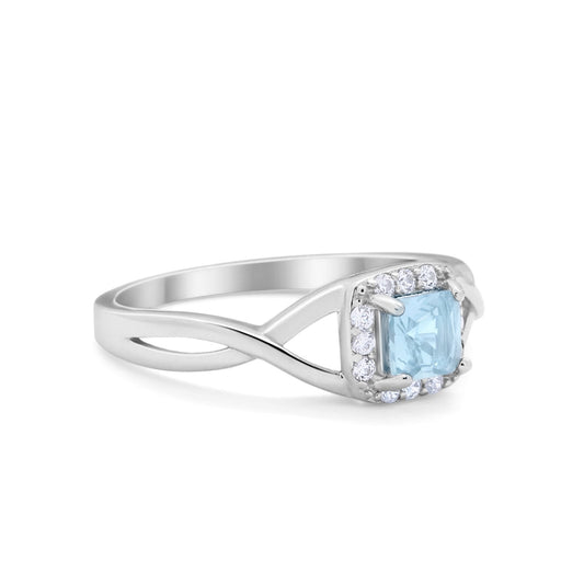 Solitaire Infinity Shank Ring Princess Cut Simulated Aquamarine CZ