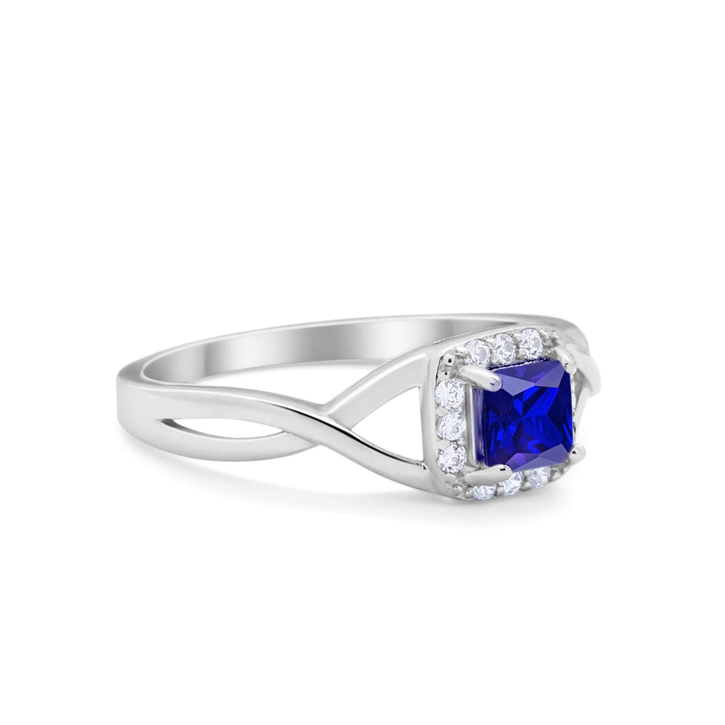 Solitaire Infinity Shank Ring Princess Cut Simulated Blue Sapphire CZ