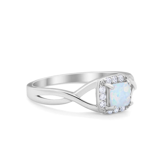 Solitaire Infinity Shank Ring Princess Cut Lab Created White Opal