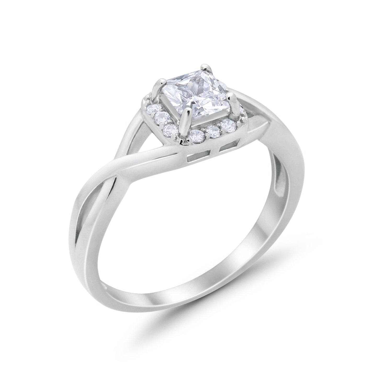 Solitaire Infinity Shank Ring Princess Cut Simulated Cubic Zirconia