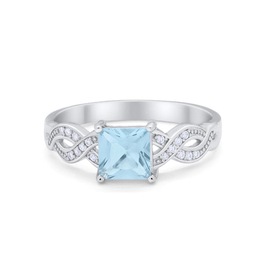 Solitaire Infinity Shank Ring Princess Cut Simulated Aquamarine CZ