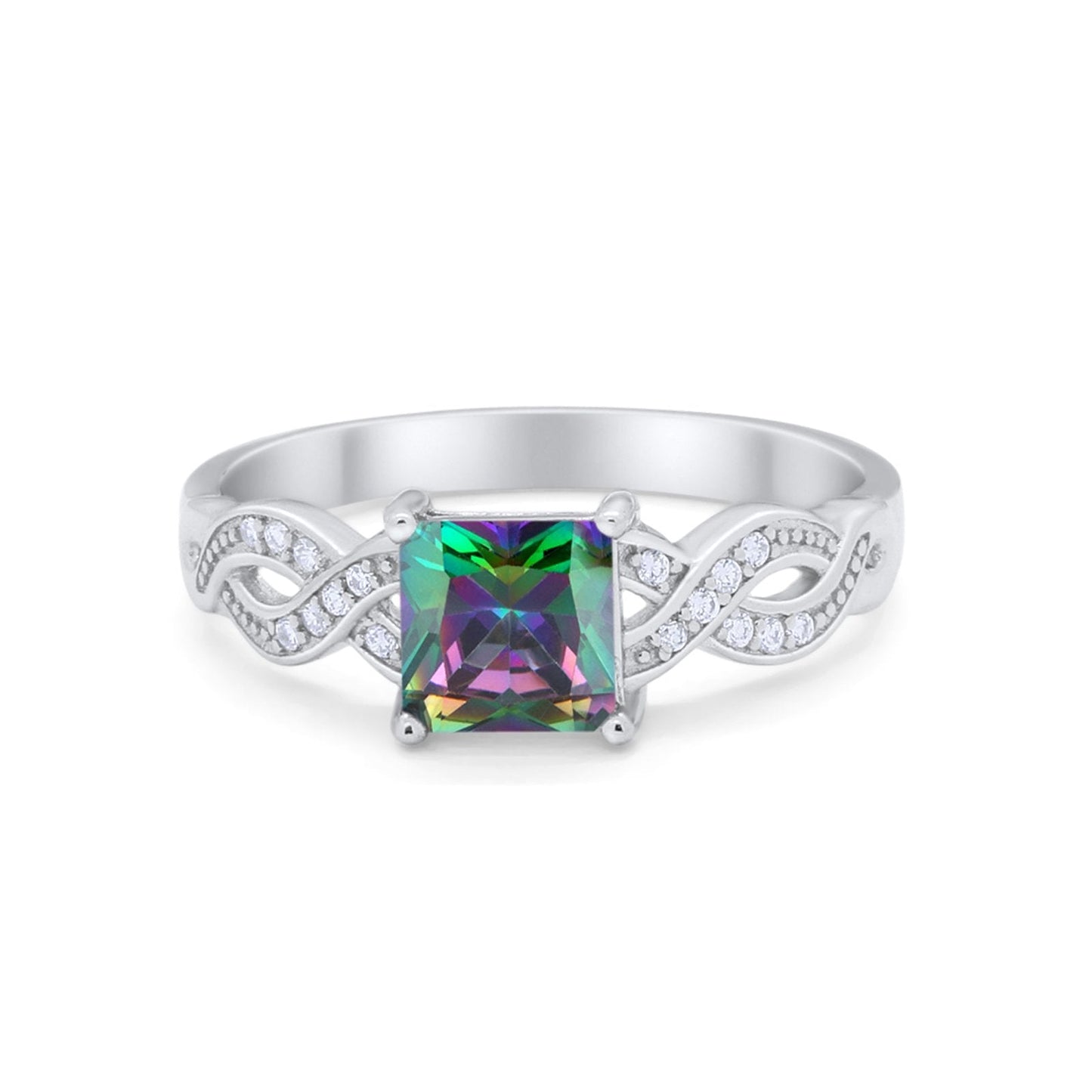 Solitaire Infinity Shank Ring Princess Cut Simulated Rainbow CZ