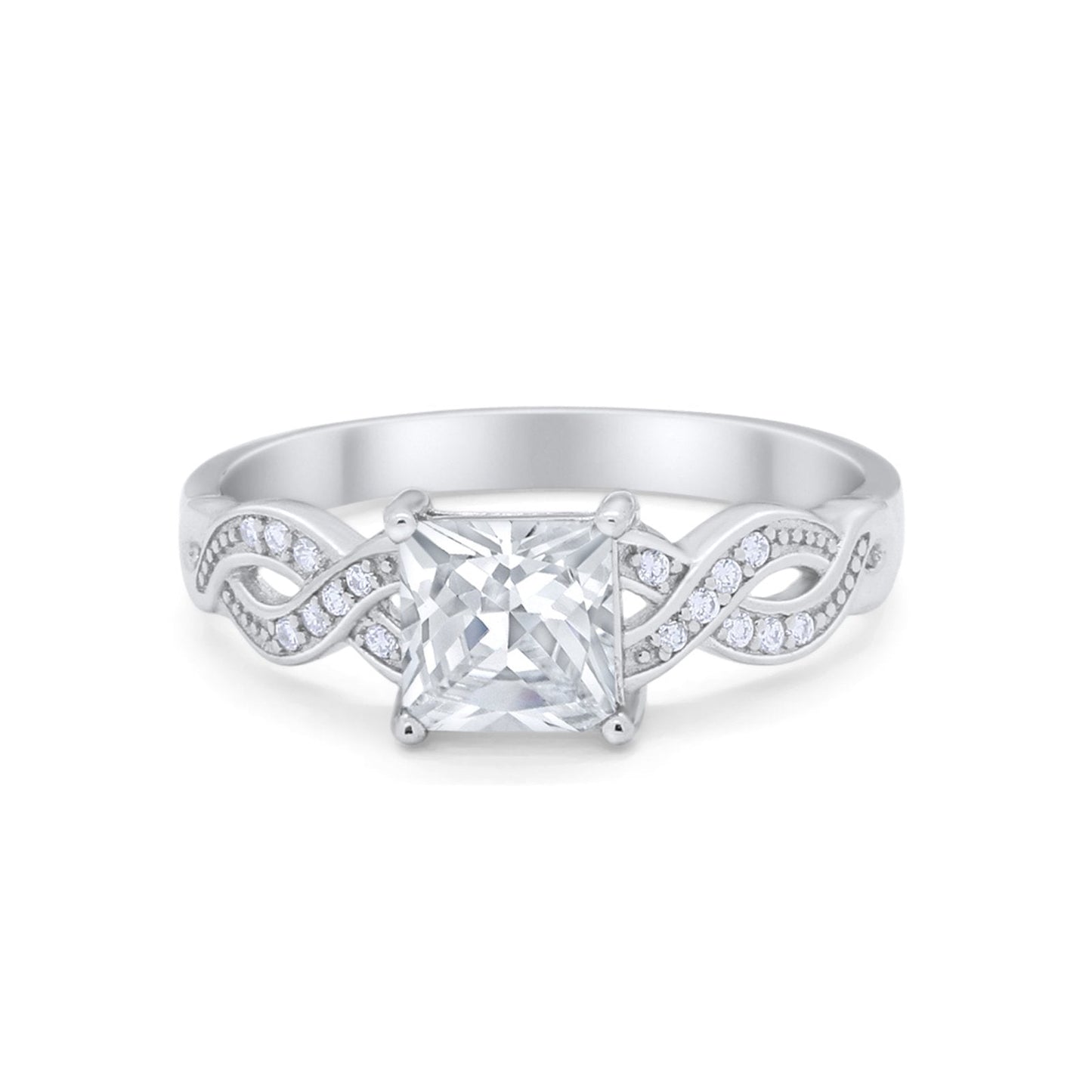 Solitaire Infinity Shank Ring Princess Cut Simulated Cubic Zirconia