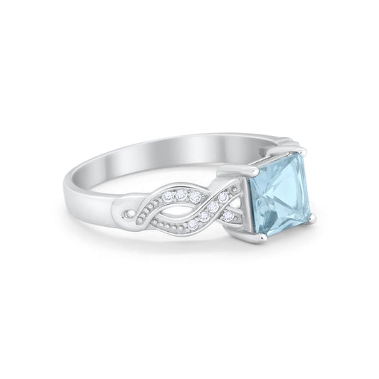 Solitaire Infinity Shank Ring Princess Cut Simulated Aquamarine CZ