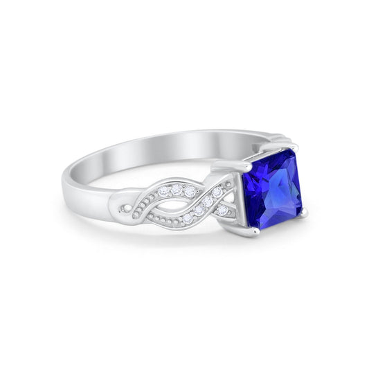 Solitaire Infinity Shank Ring Princess Cut Simulated Blue Sapphire CZ