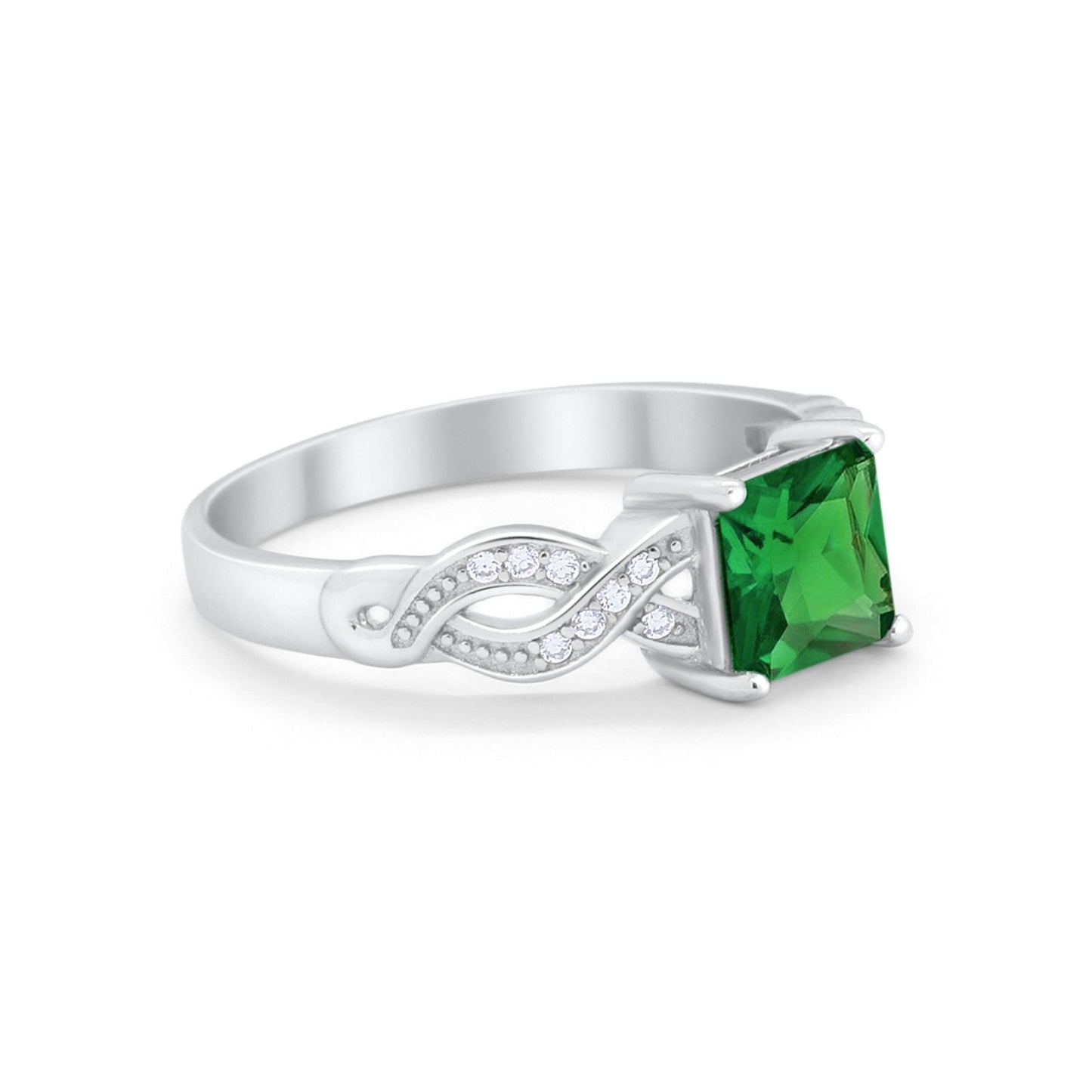 Solitaire Infinity Shank Ring Princess Cut Simulated Green Emerald CZ