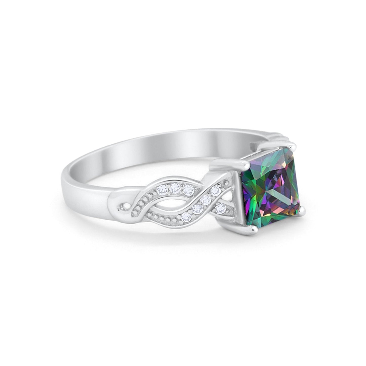 Solitaire Infinity Shank Ring Princess Cut Simulated Rainbow CZ