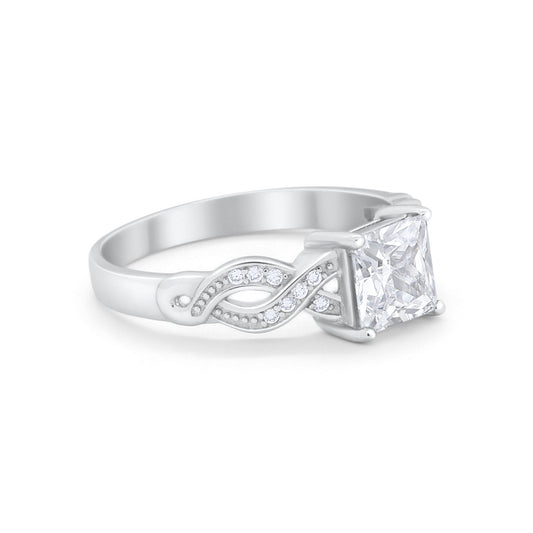 Solitaire Infinity Shank Ring Princess Cut Simulated Cubic Zirconia