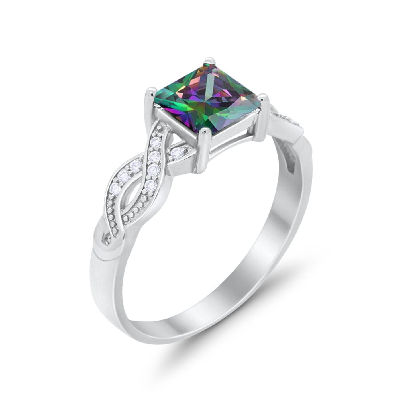 Solitaire Infinity Shank Ring Princess Cut Simulated Rainbow CZ