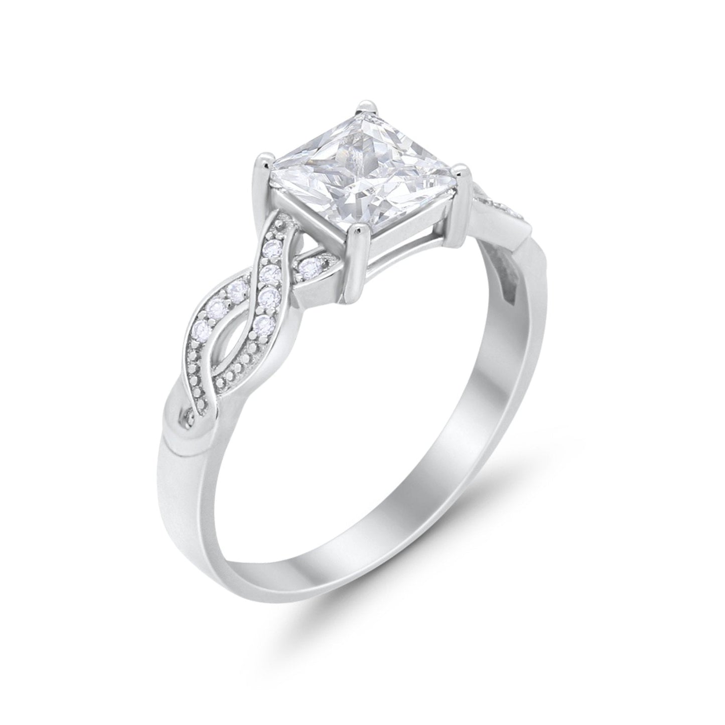 Solitaire Infinity Shank Ring Princess Cut Simulated Cubic Zirconia