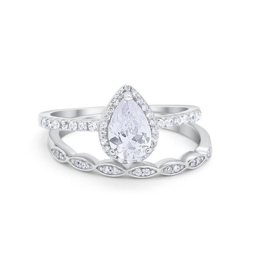 Teardrop Wedding Piece Ring Pear Round Simulated CZ