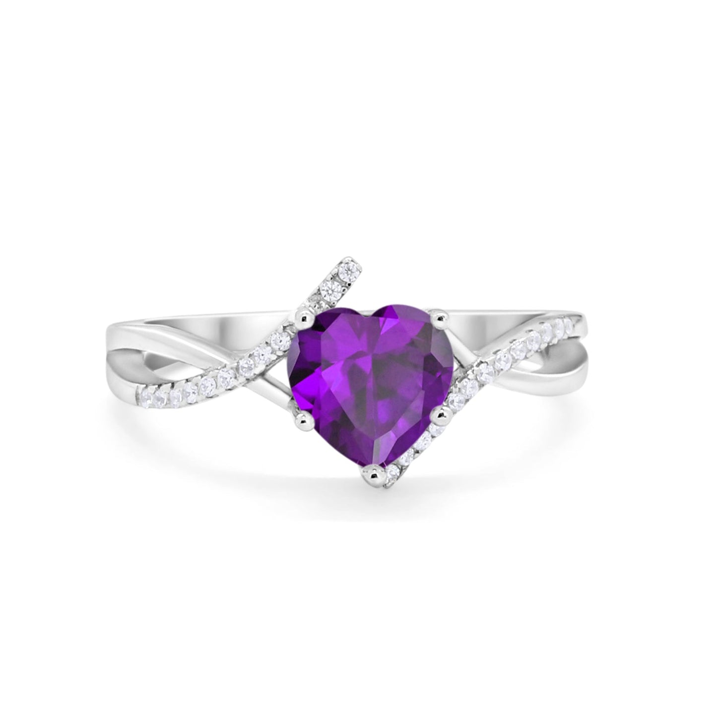 Twisted Heart Shank Promise Ring Simulated Amethyst CZ