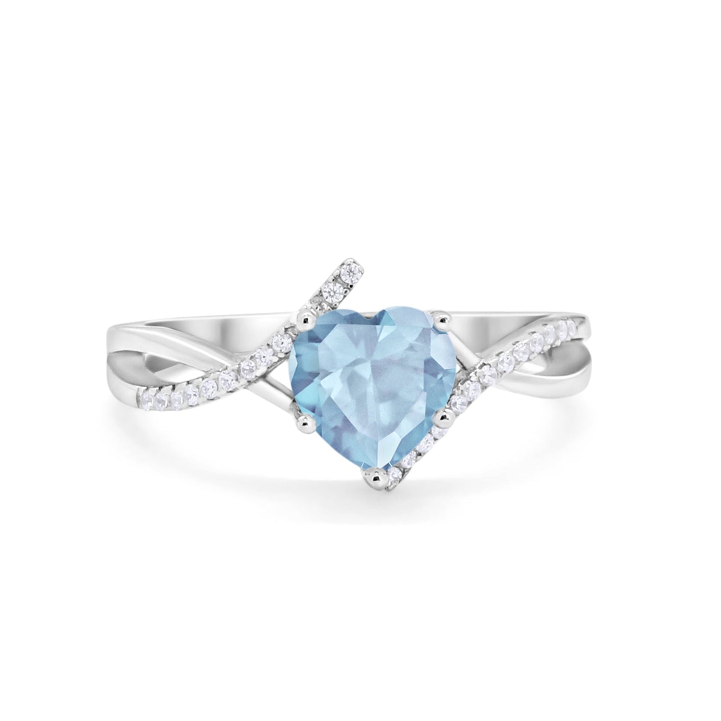 Twisted Heart Shank Promise Ring Simulated Aquamarine CZ