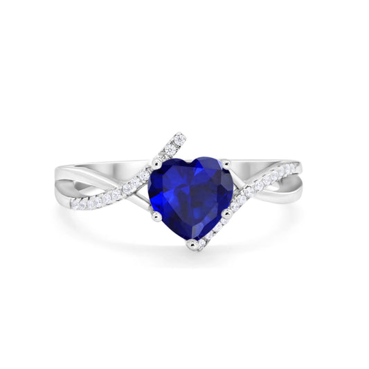 Twisted Heart Shank Promise Ring Simulated Blue Sapphire CZ