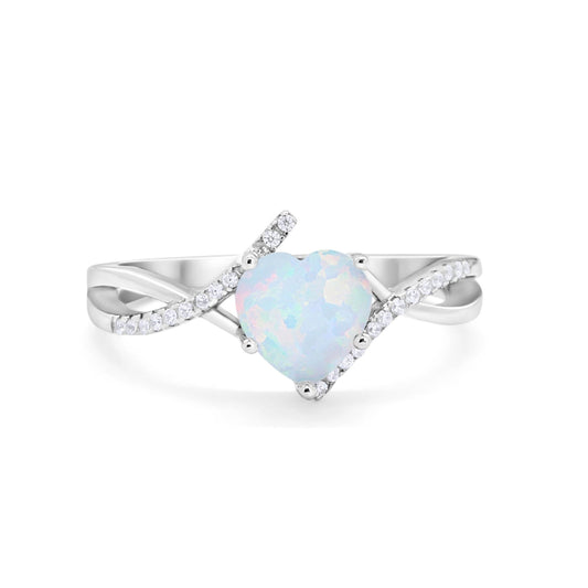 Twisted Heart Shank Promise Ring Lab Created White Opal