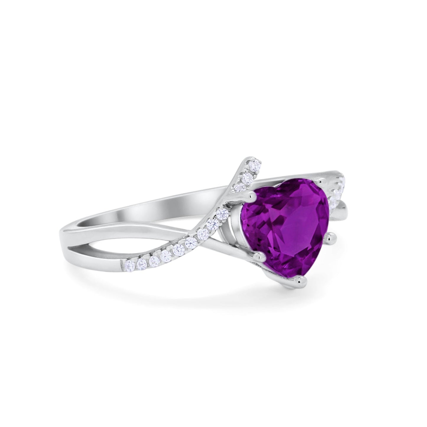 Twisted Heart Shank Promise Ring Simulated Amethyst CZ