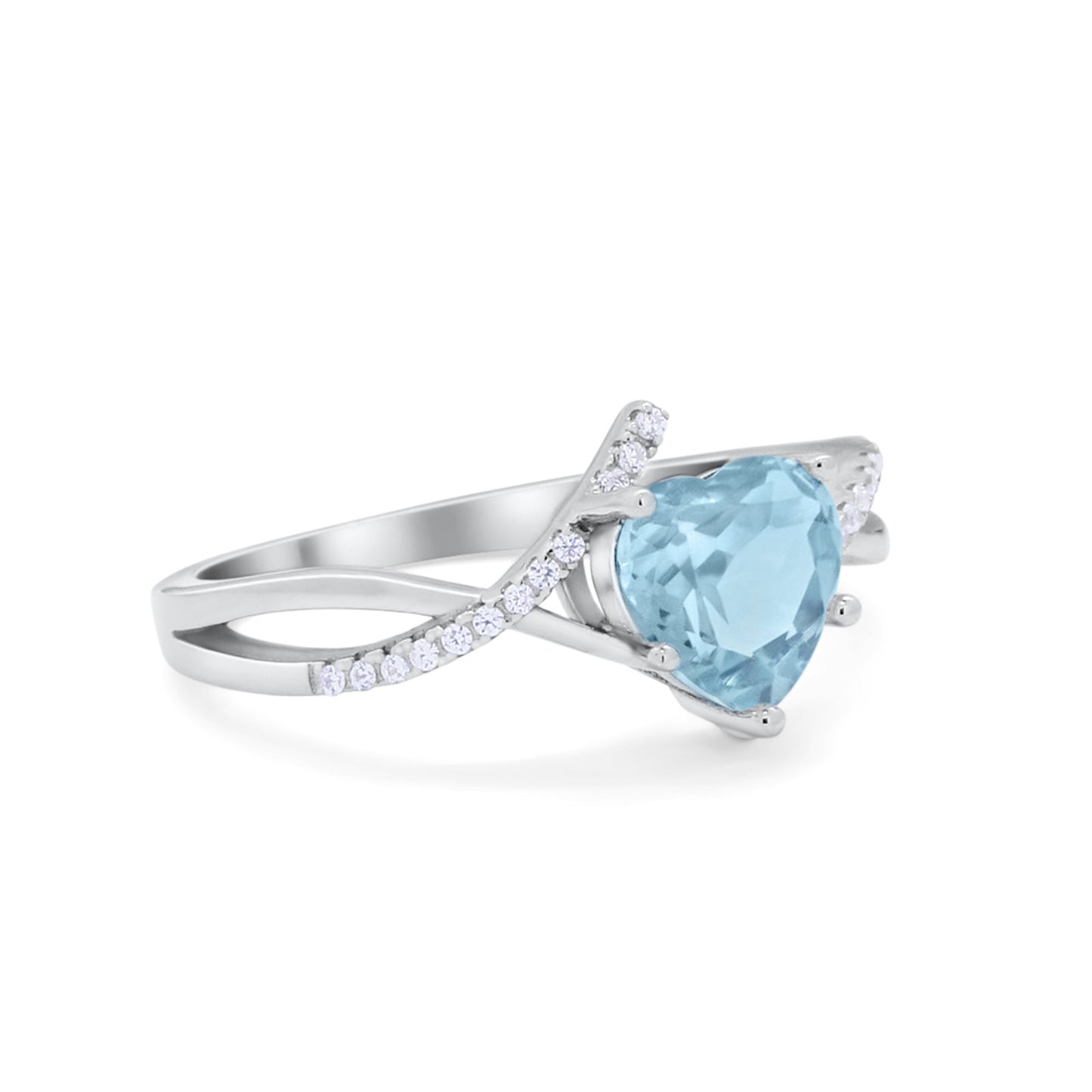 Twisted Heart Shank Promise Ring Simulated Aquamarine CZ