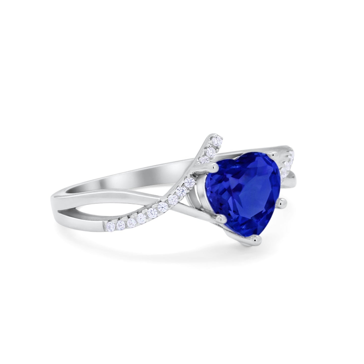 Twisted Heart Shank Promise Ring Simulated Blue Sapphire CZ